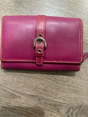 Women’s Pink Leather Wallet with Buckle Accent